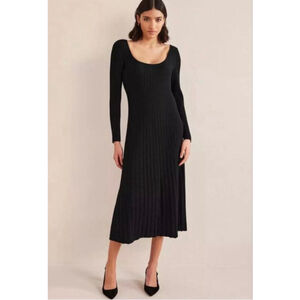 Boden Black Scoop neck ribbed knitted midi dress long sleeves